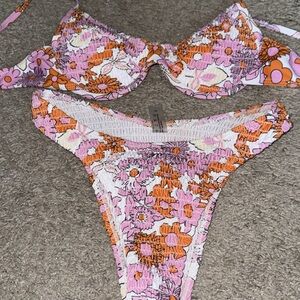 Floral Bikini Set in Pink and Orange